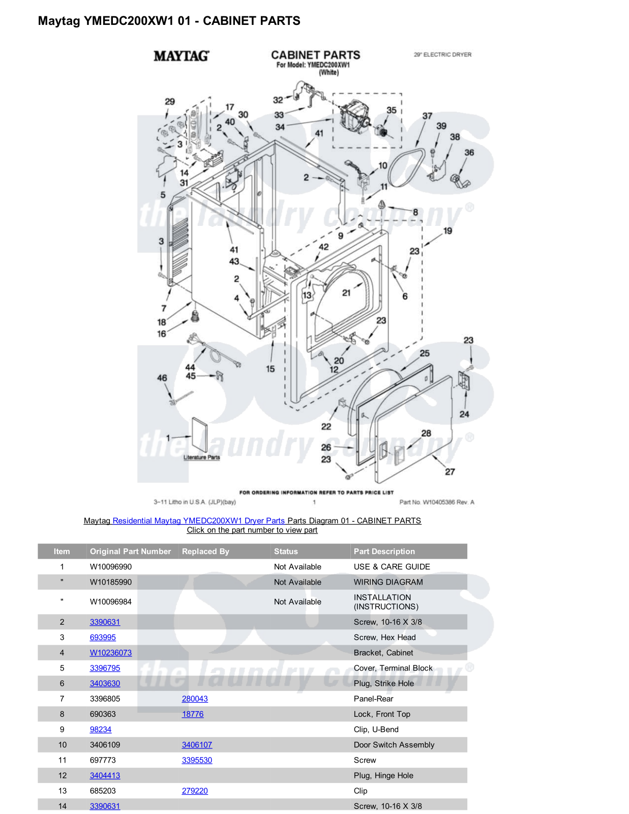 Maytag YMEDC200XW1 Parts Diagram