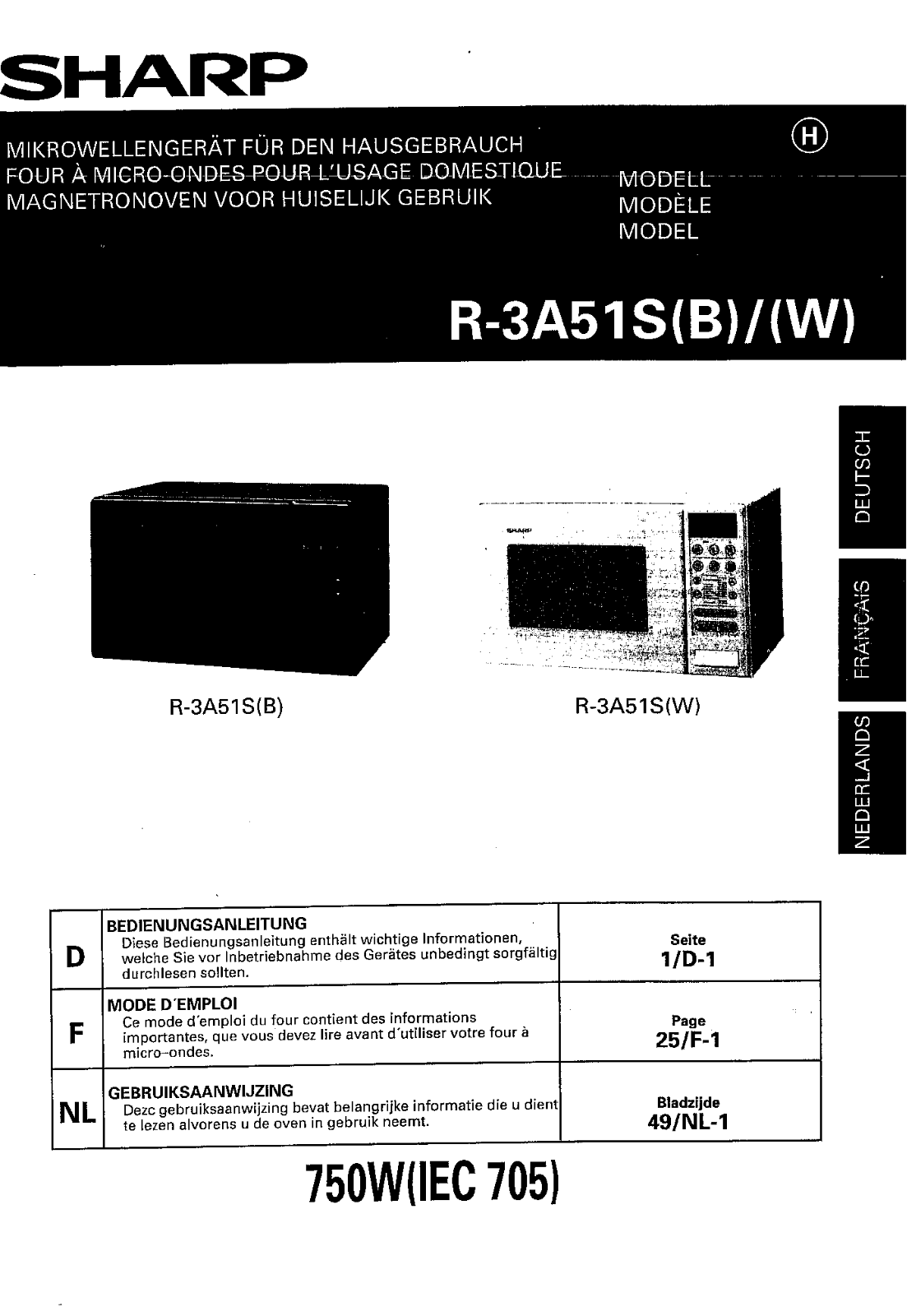 Sharp R-3A51S User Manual