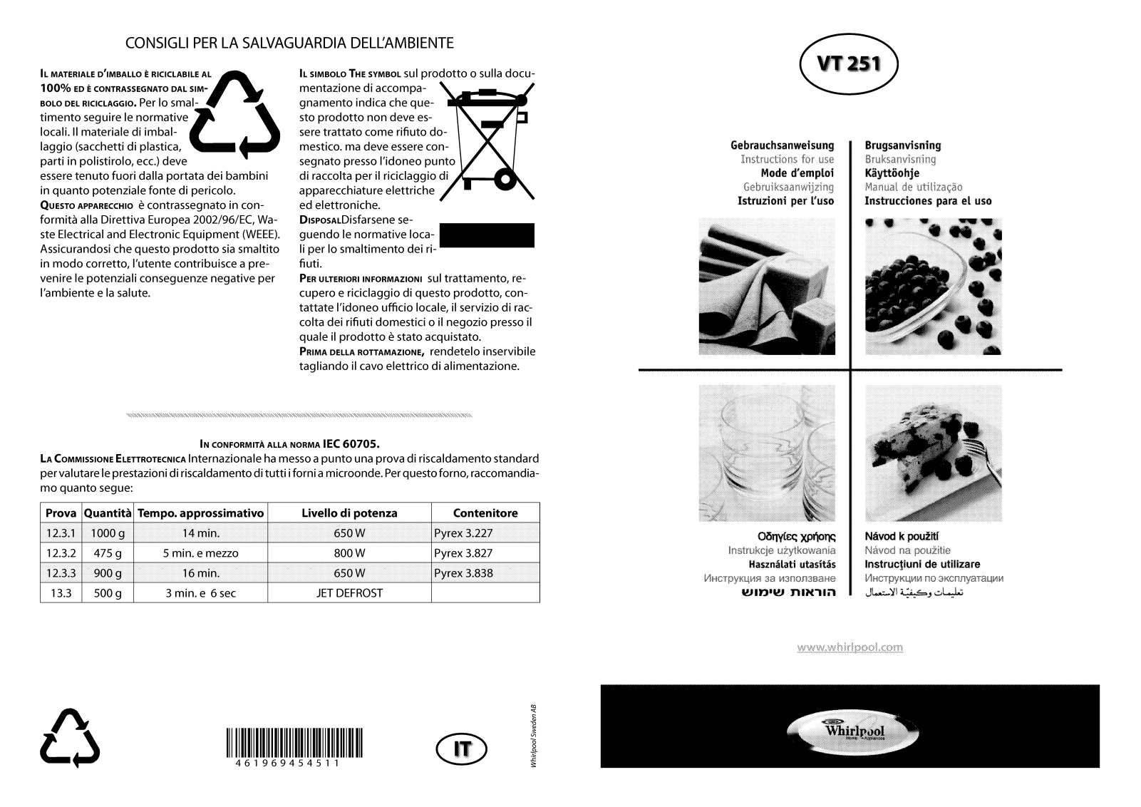 Whirlpool VT 251 / WH INSTRUCTION FOR USE