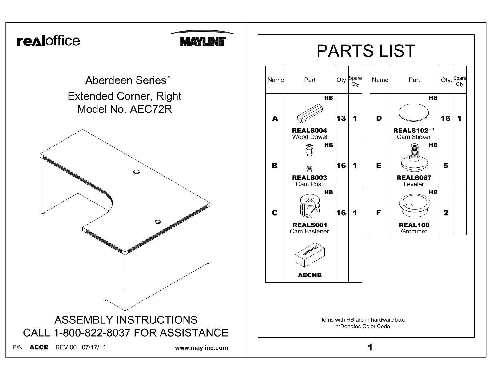 Mayline Extended Corner, Right Aberdeen User Manual