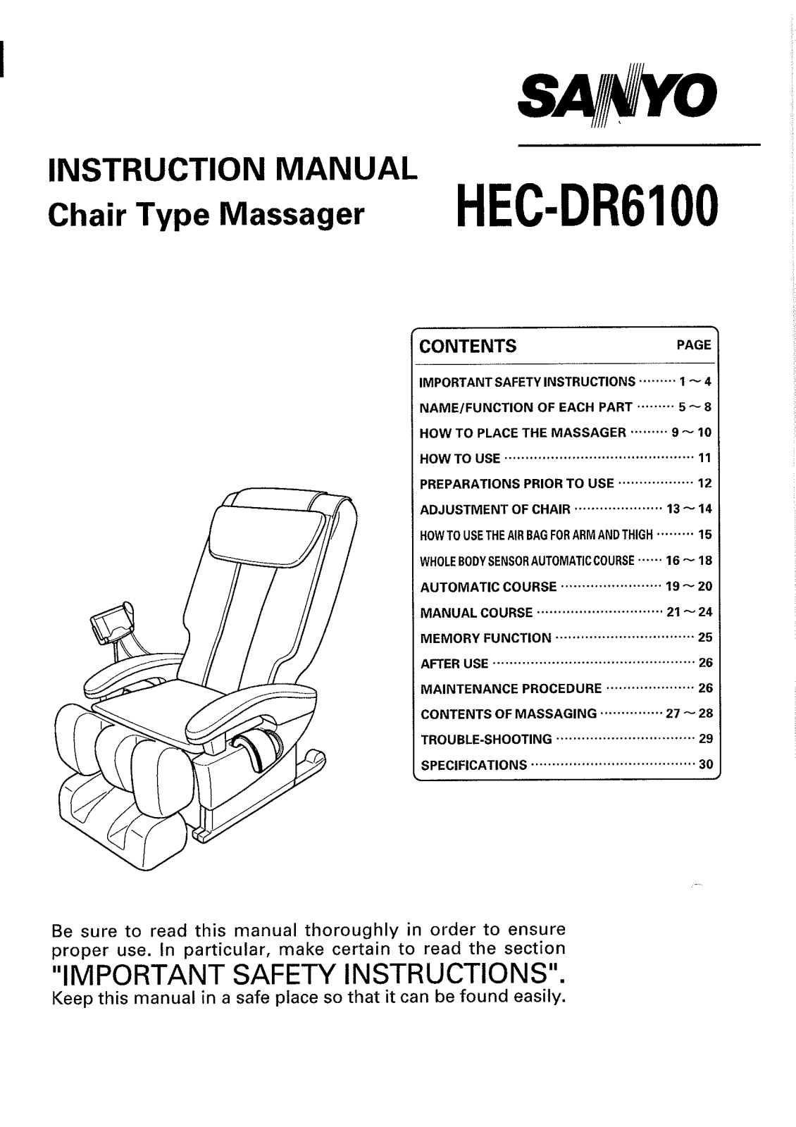 Sanyo HEC-DR6100 Instruction Manual