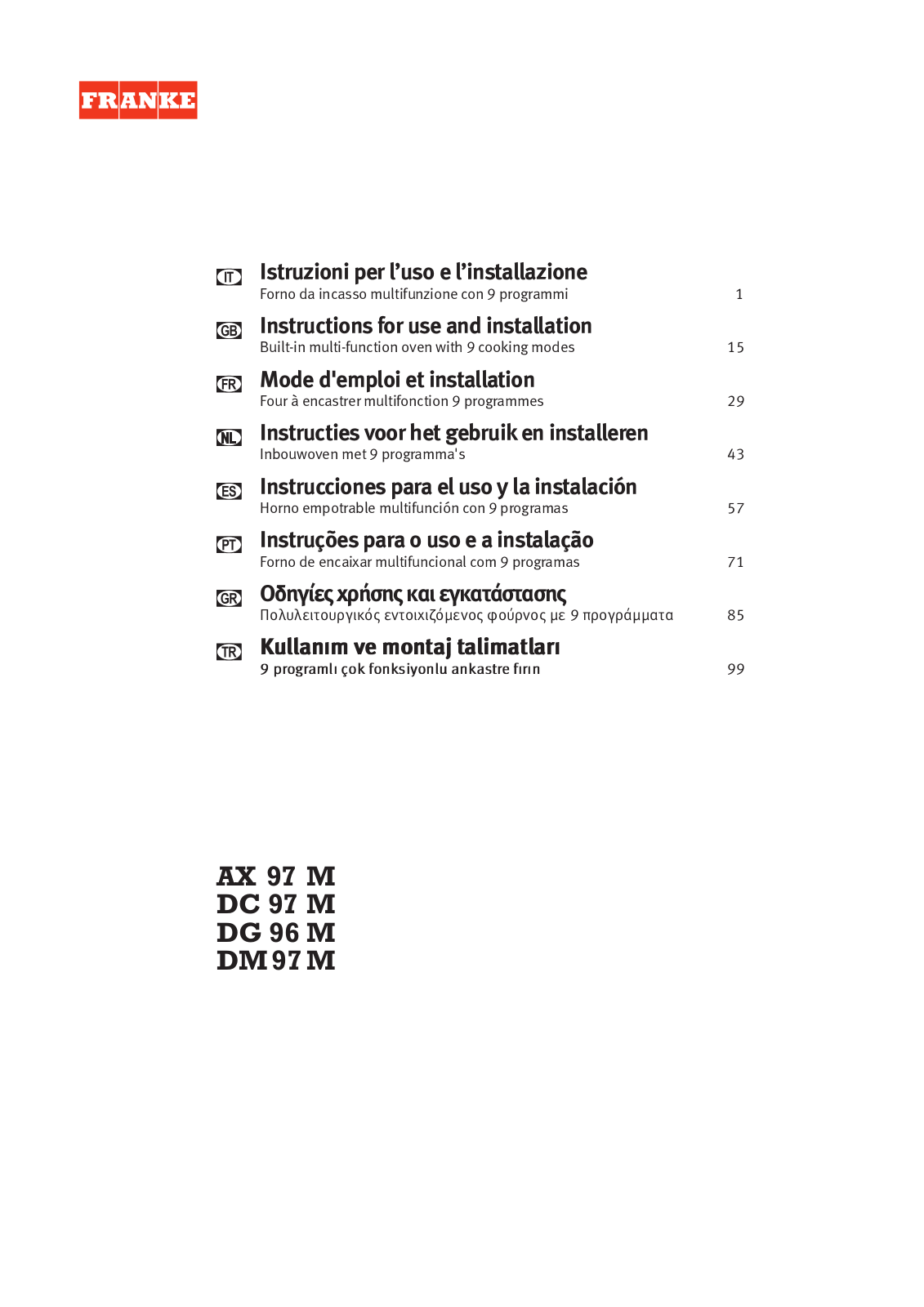 Franke DM 97 M, DC 97 M User Manual