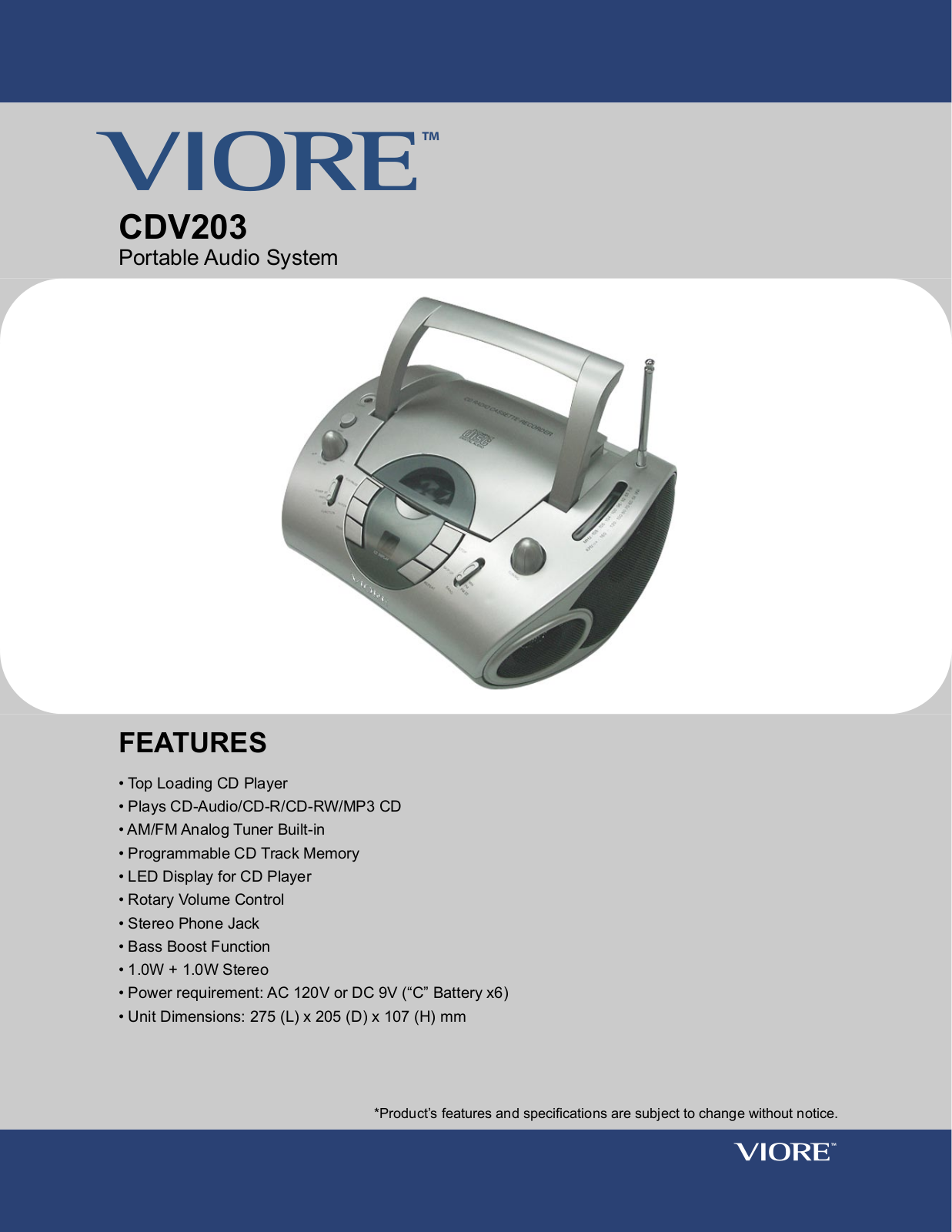 VIORE CDV203 User Manual