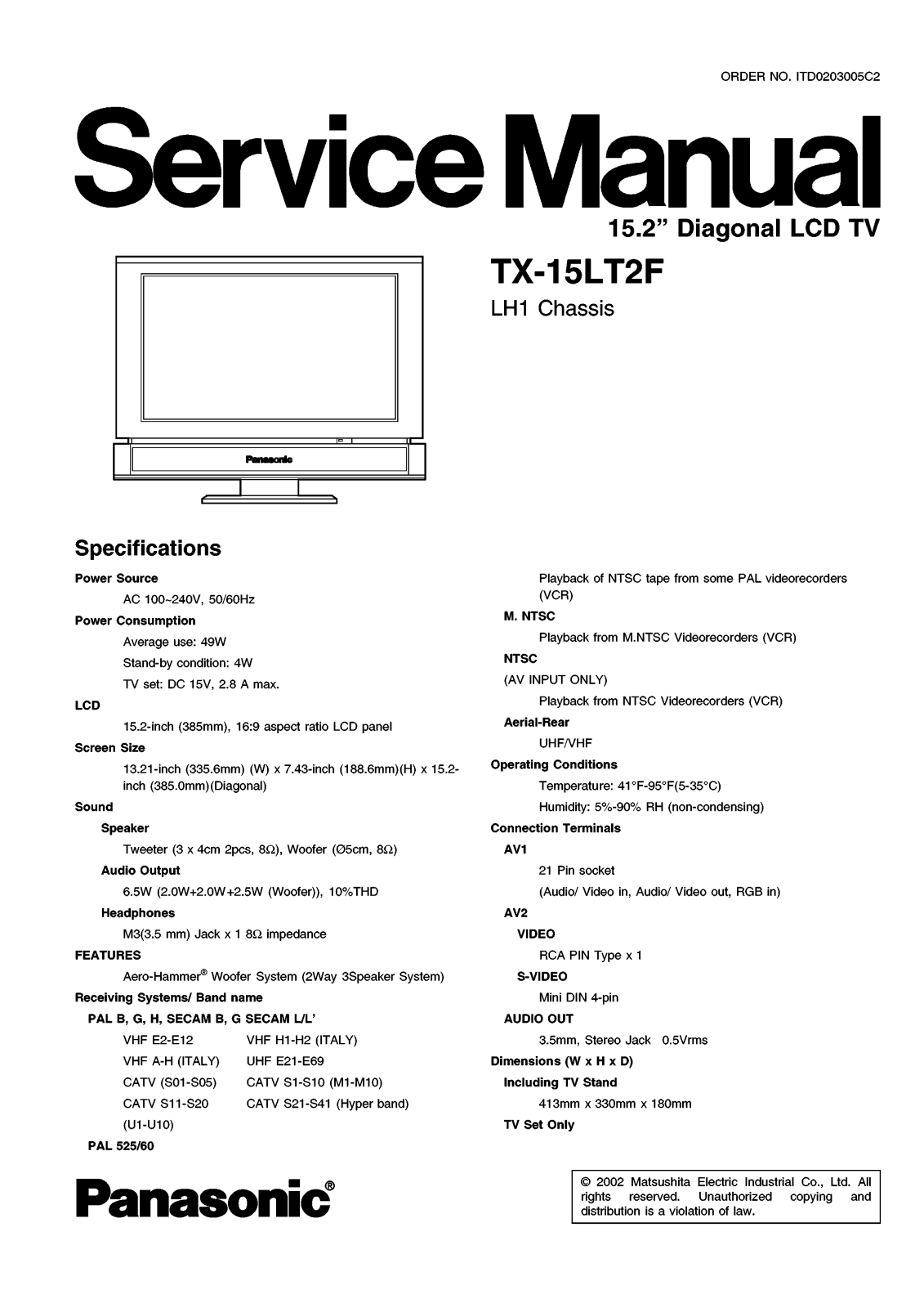 Panasonic TX-15LT2F Repair manual