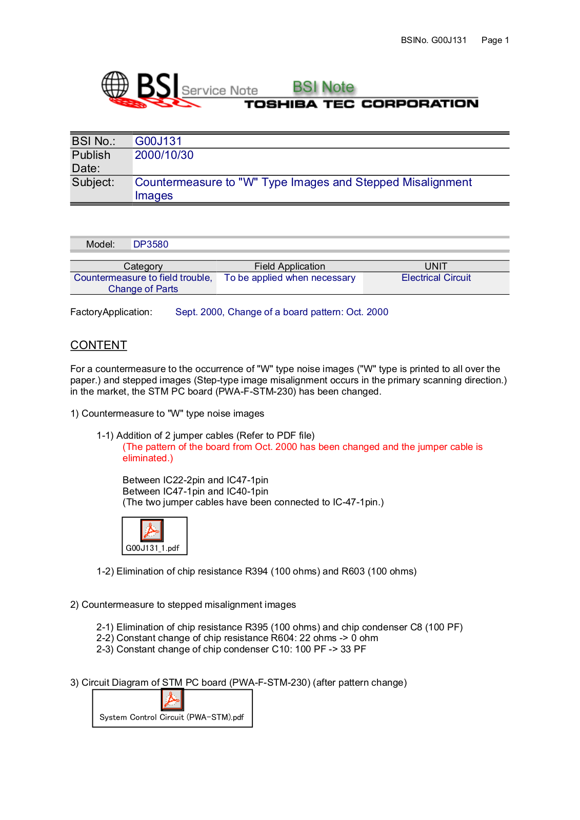 Toshiba G00J131 Service Note