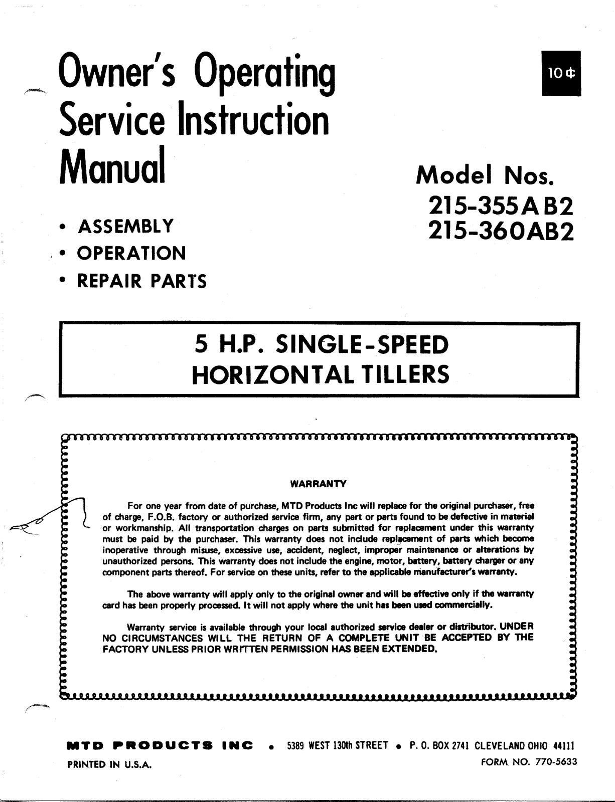 MTD 215-360AB2 User Manual