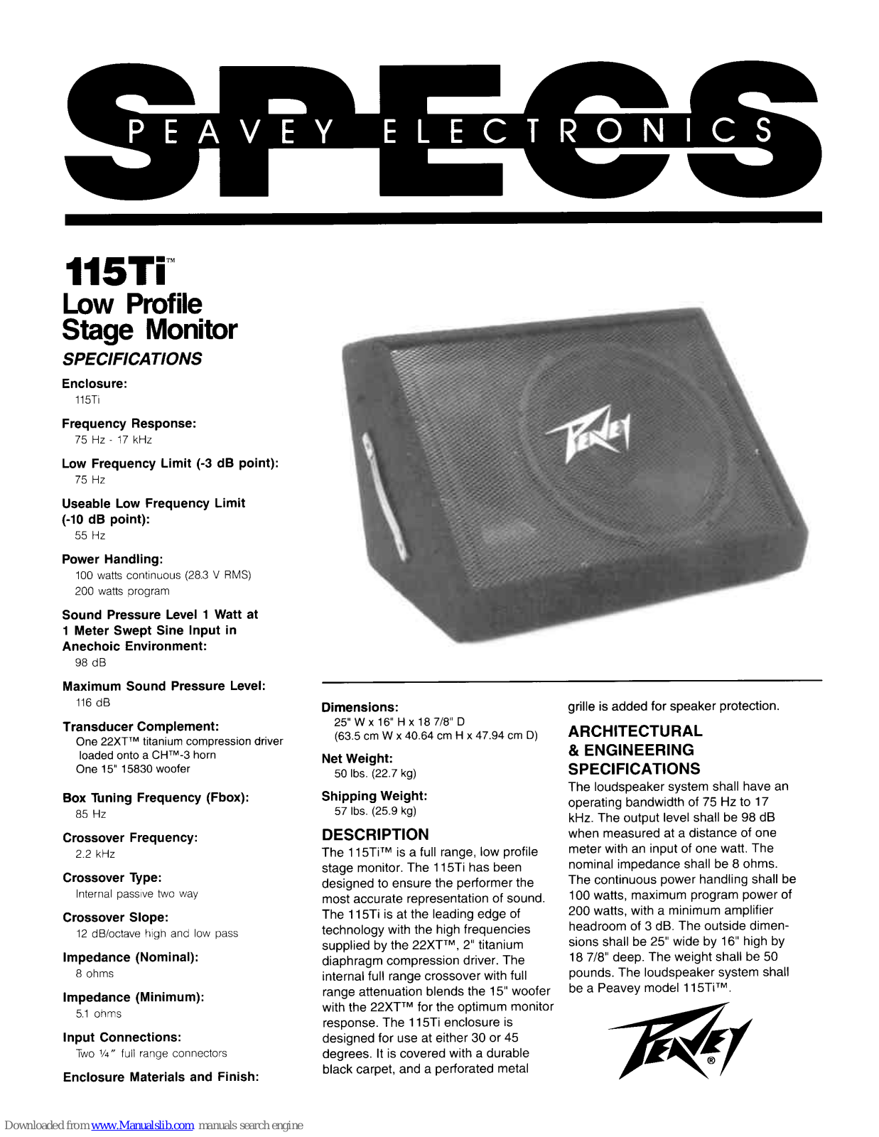 Peavey 115 Ti Specifications - ManualMachine.com