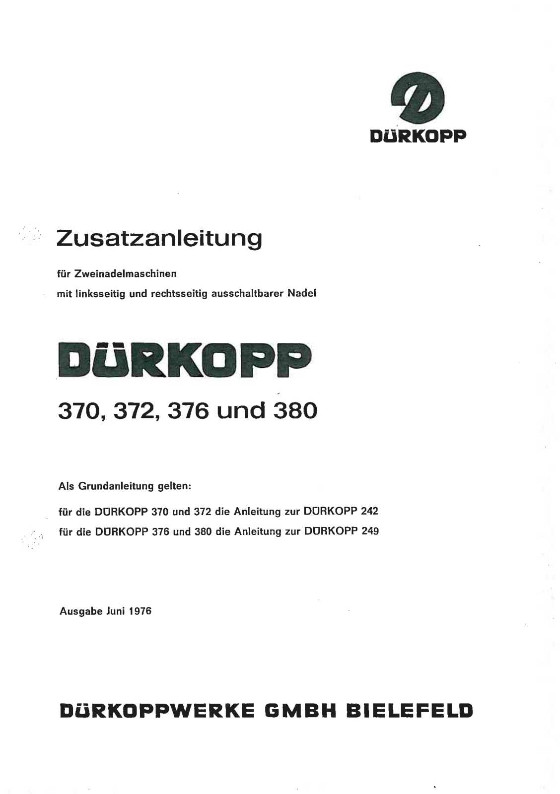 Duerkopp Adler 370, 372, 376, 380 User Manual