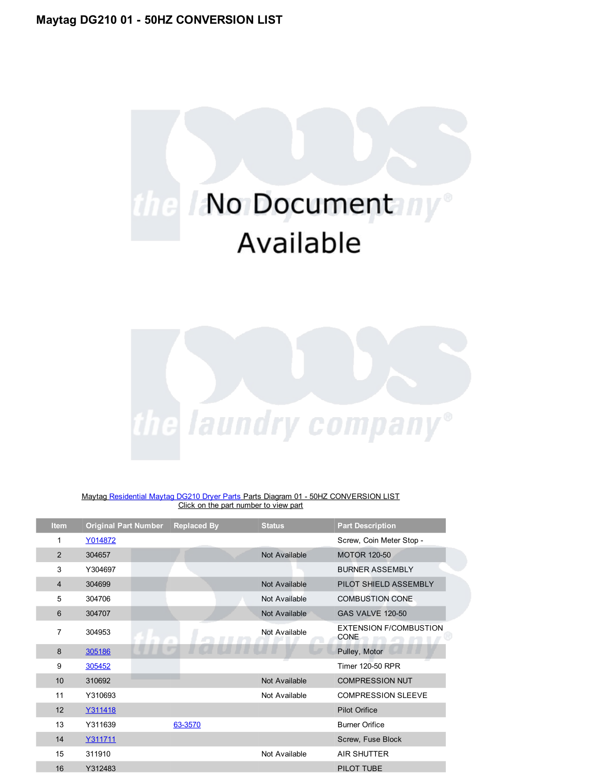 Maytag DG210 Parts Diagram