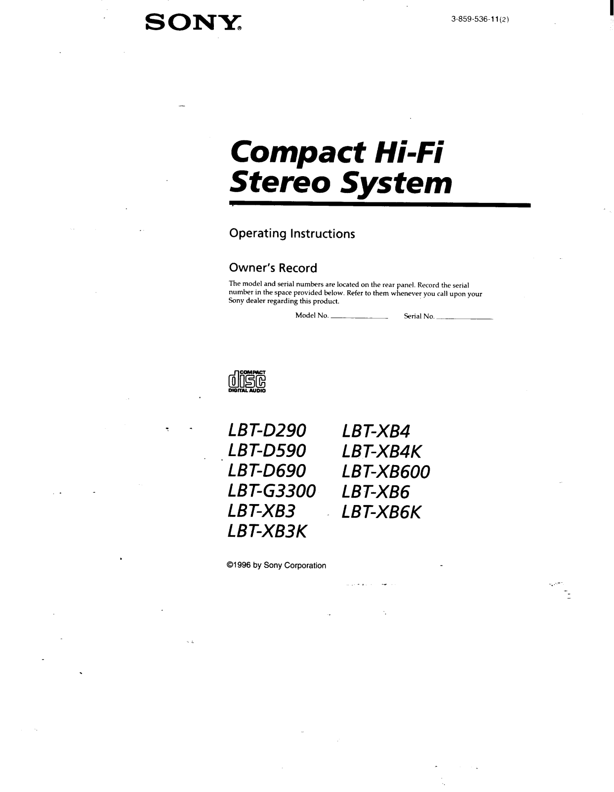 Sony LBT-D590, LBT-G3300 User Manual