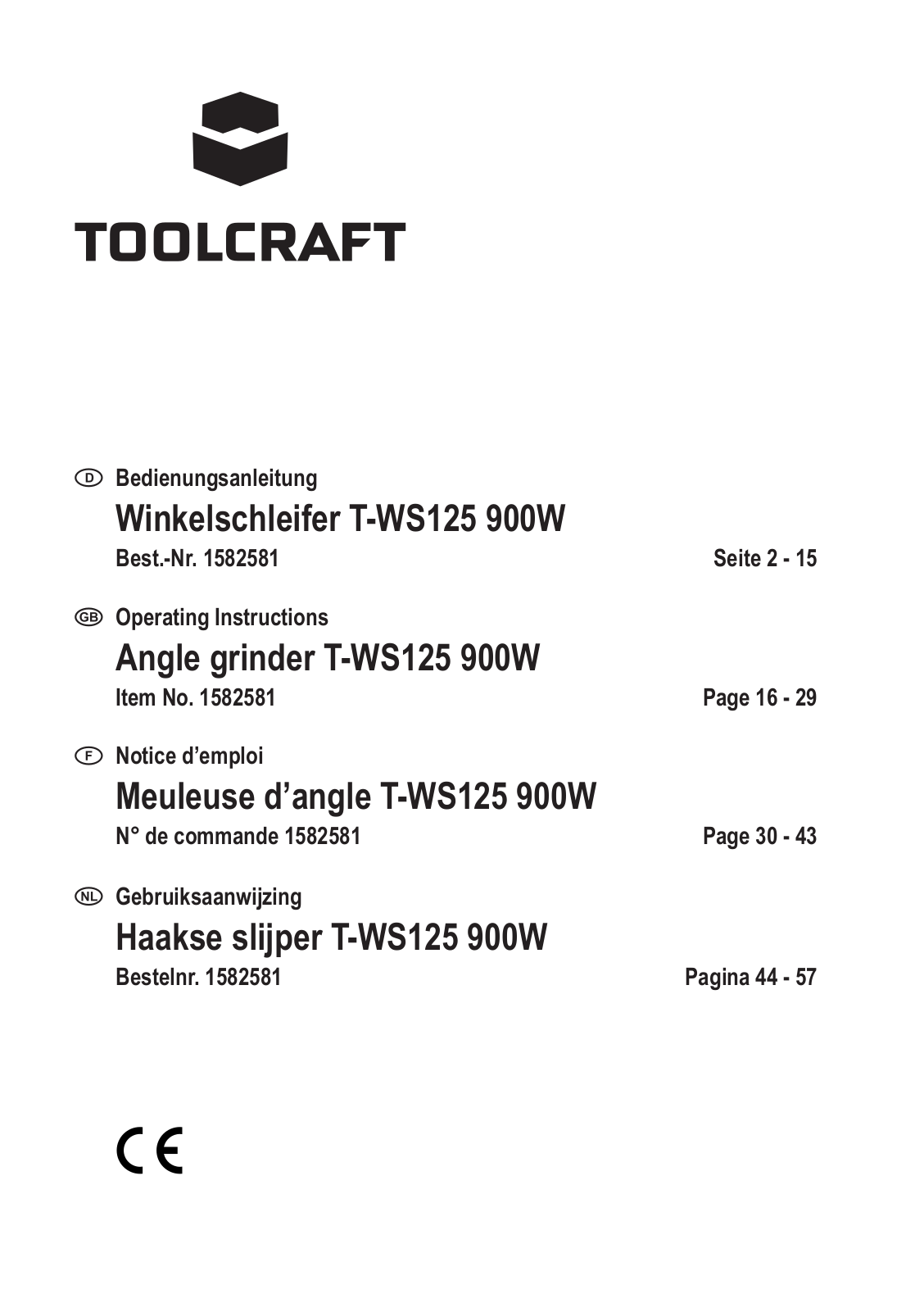 TOOLCRAFT 1582581 Instructions