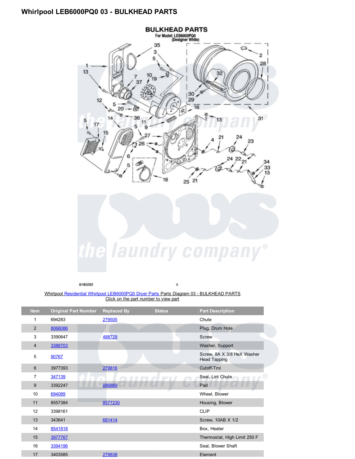 Whirlpool LEB6000PQ0 Parts Diagram