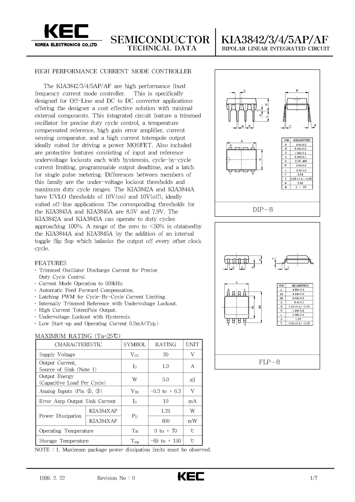 KEC KIA3845AP, KIA3845AF, KIA3844AP, KIA3844AF, KIA3843AP Datasheet