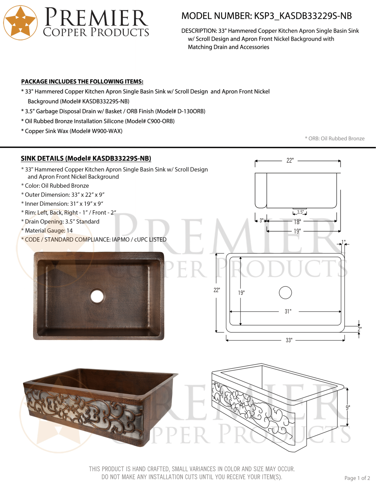 Premier Copper Products IER1886 Specifications - ManualMachine.com