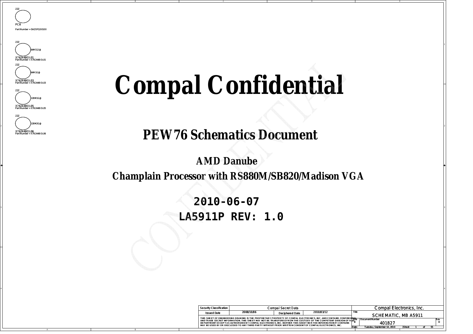 Compal LA-5911P PEW76, Aspire 5251, Aspire 5551, Aspire 5551G, Aspire 5552 Schematic