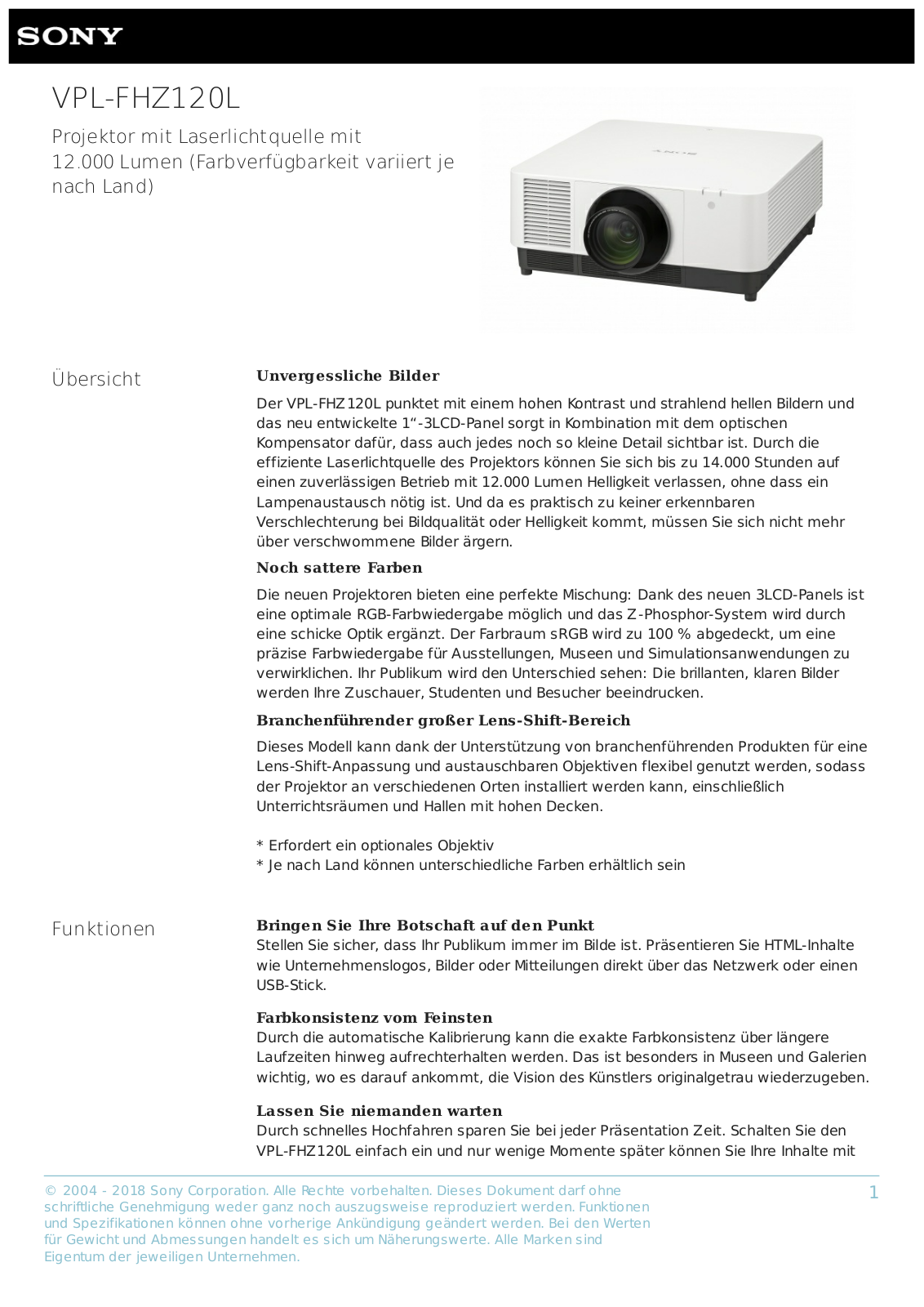 Sony VPL-FHZ120L User Manual