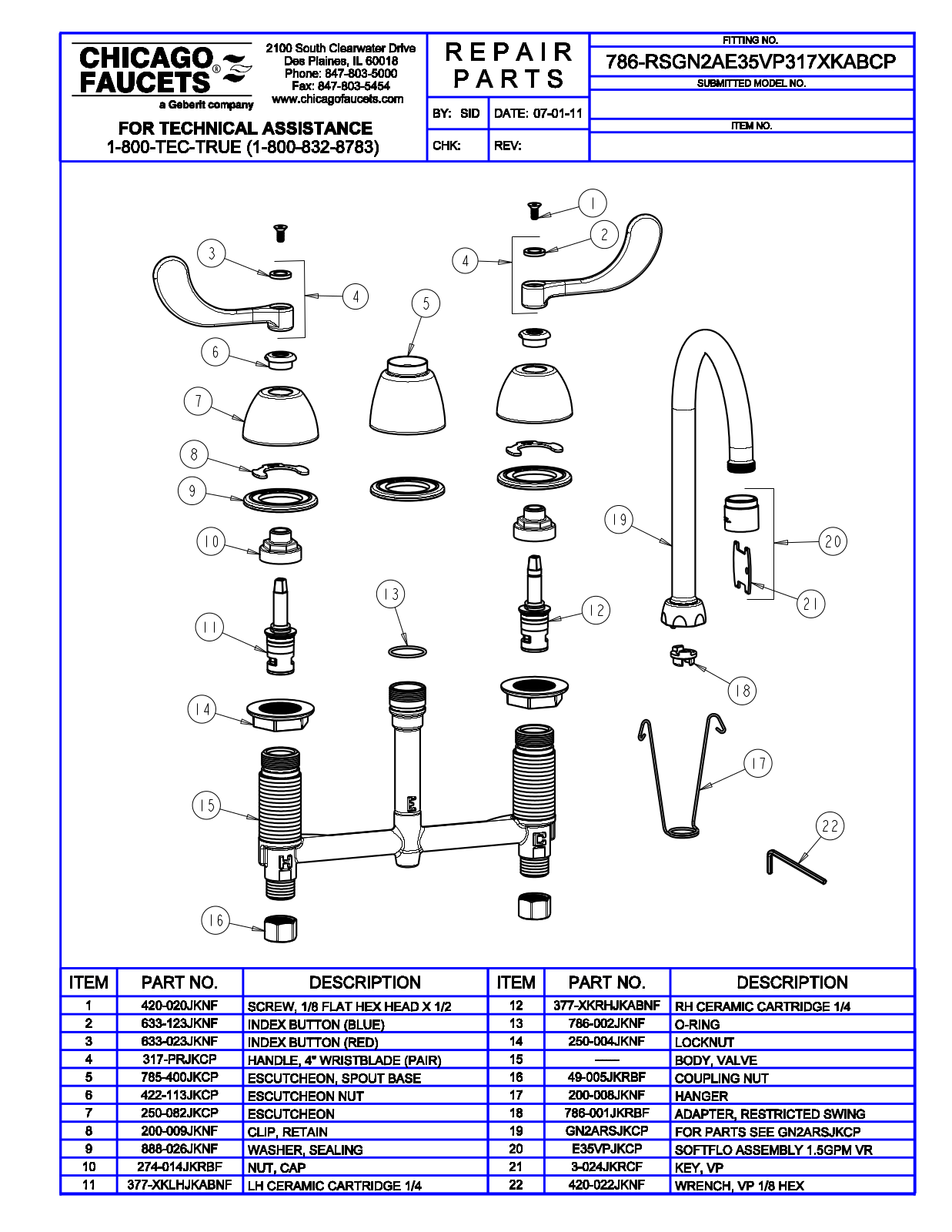 Chicago Faucet 786-RSGN2AE35VP317XKAB Parts List