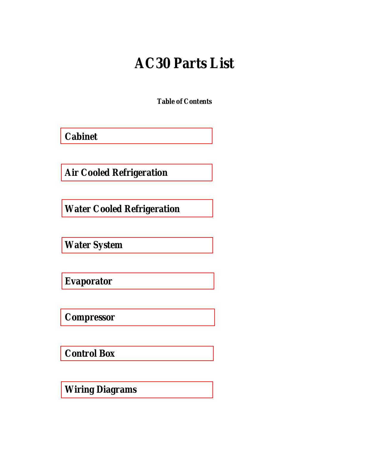 Scotsman Ice Machine AC30 Parts List