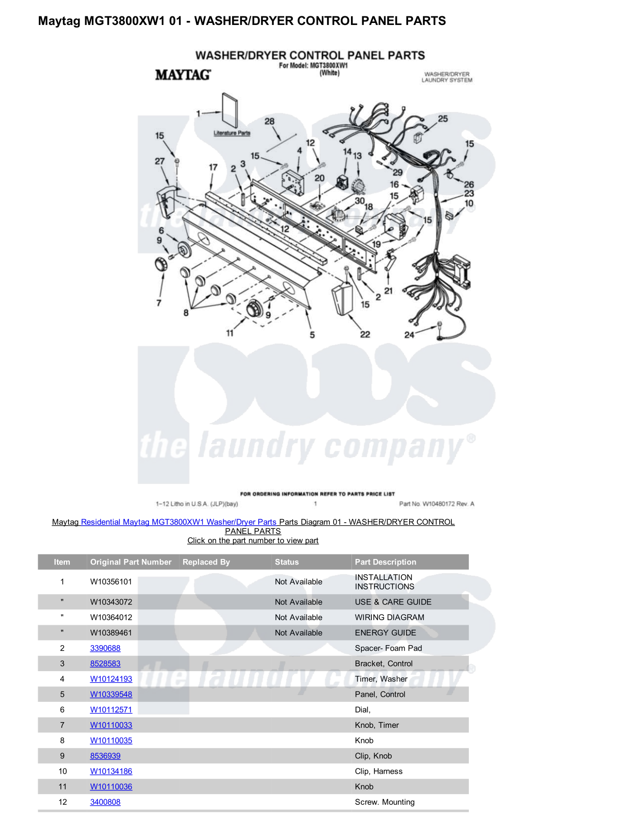 Maytag MGT3800XW1/Dryer Parts Diagram