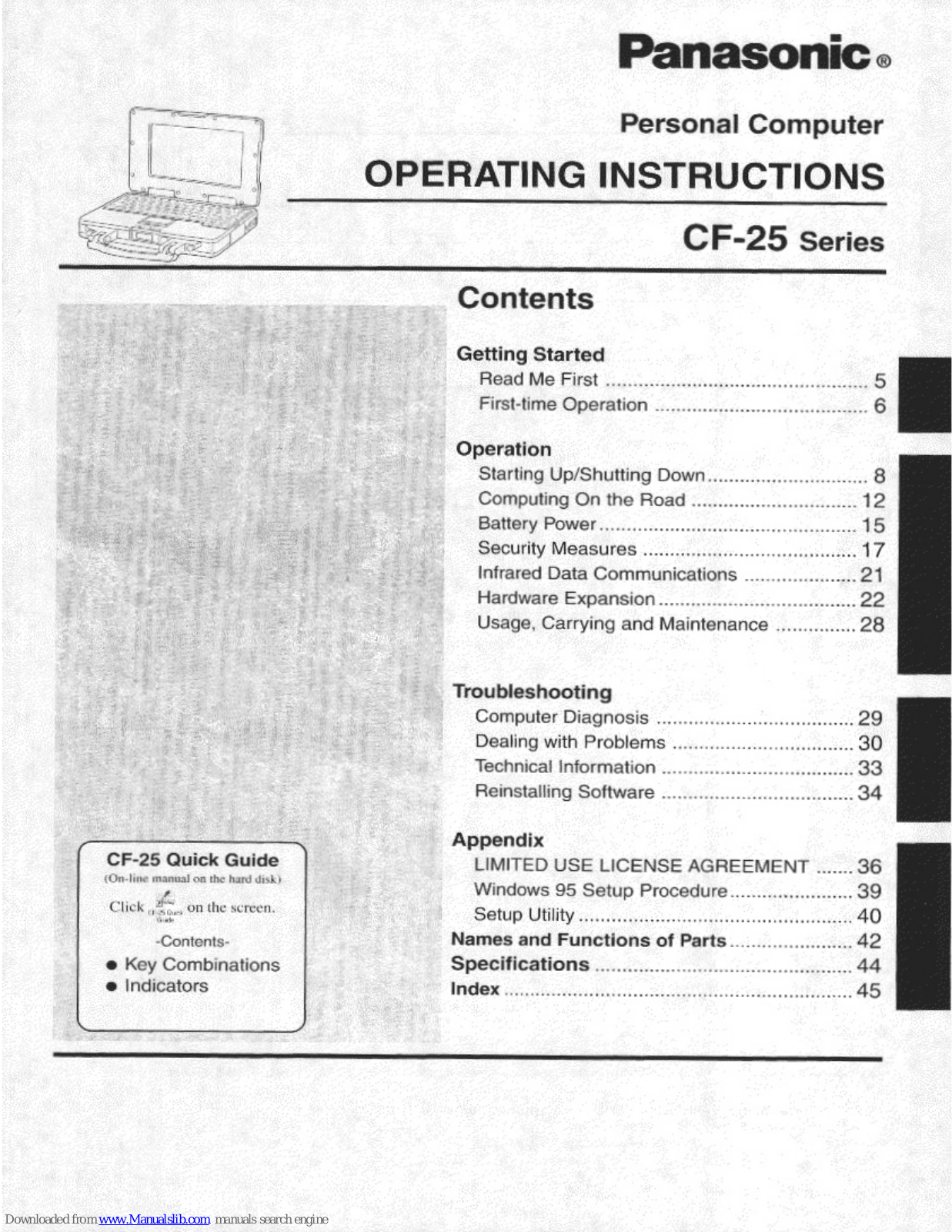 Panasonic Toughbook CF-25LJF8EAM, CF25LGC4EAM - NOTEBOOK COMPUTER, Toughbook CF-25LGF8EAM, Toughbook CF-25LJF8EAM/E, Toughbook CF-25LGC4EAM/E User Manual - ManualMachine.com