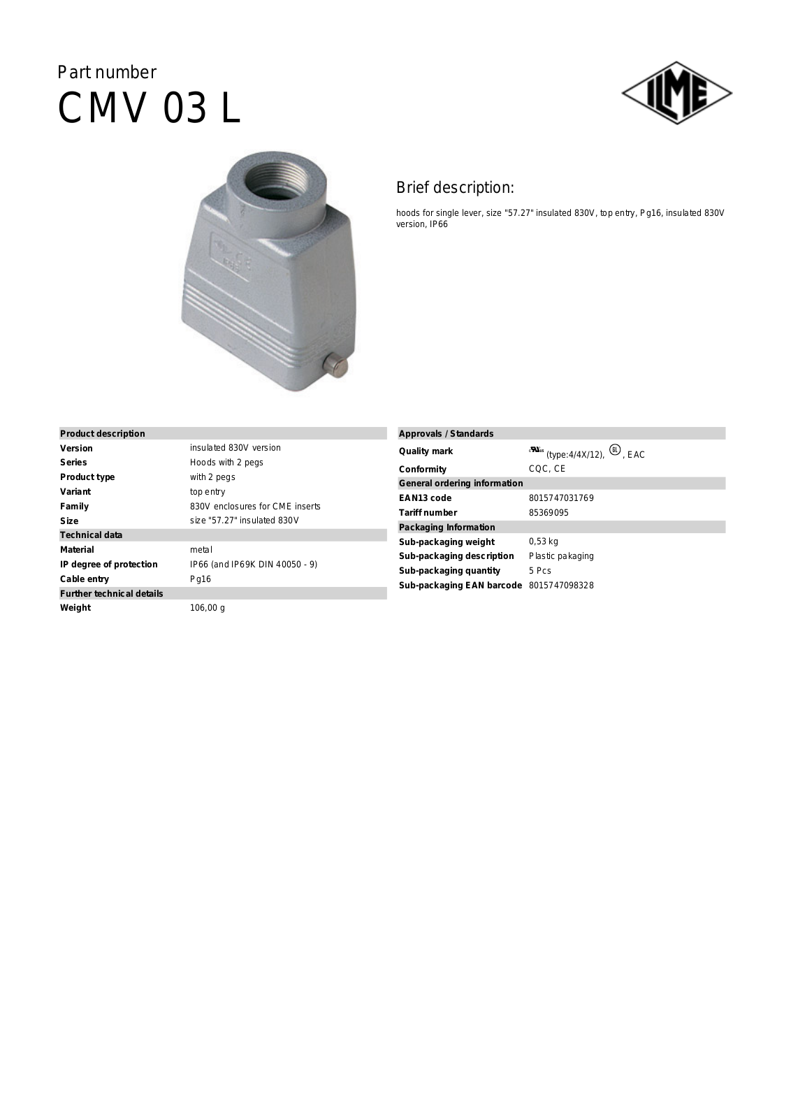 ILME CMV-03L Data Sheet