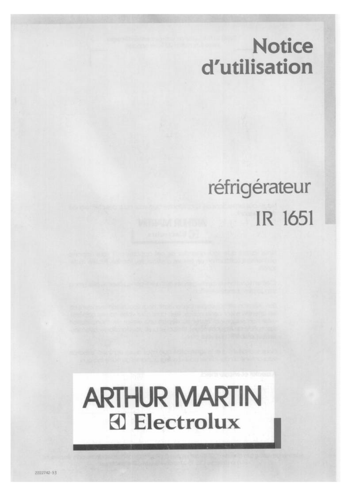 Arthur martin IR1651 User Manual