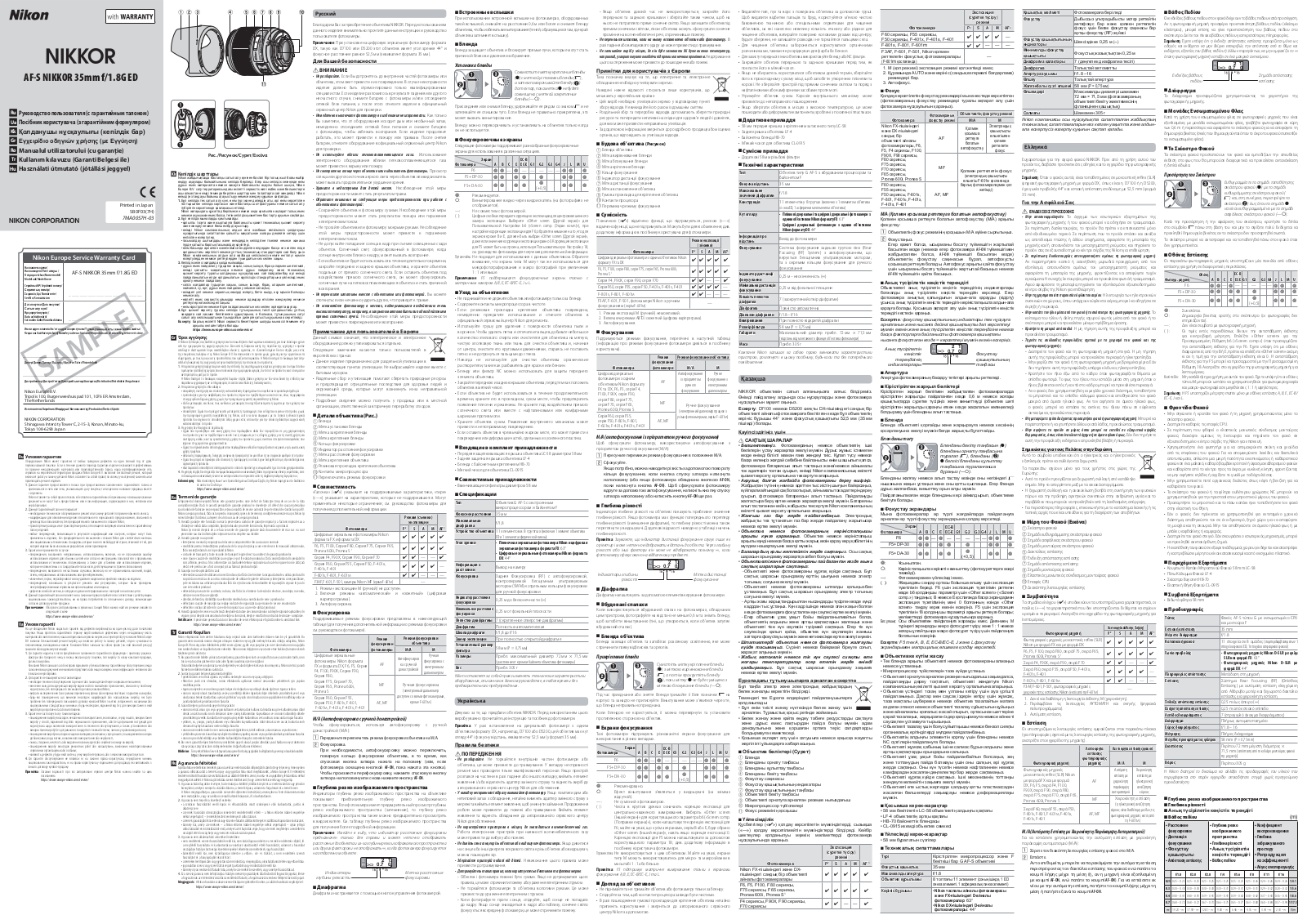 Nikon AF-S NIKKOR 35mm f/1.8G ED User manual