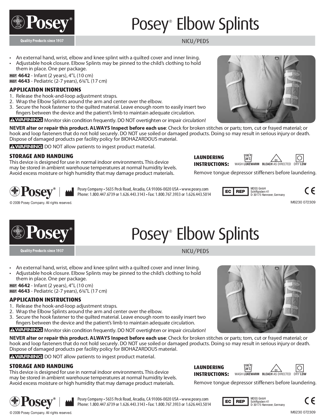 Posey Elbow Splints User Manual