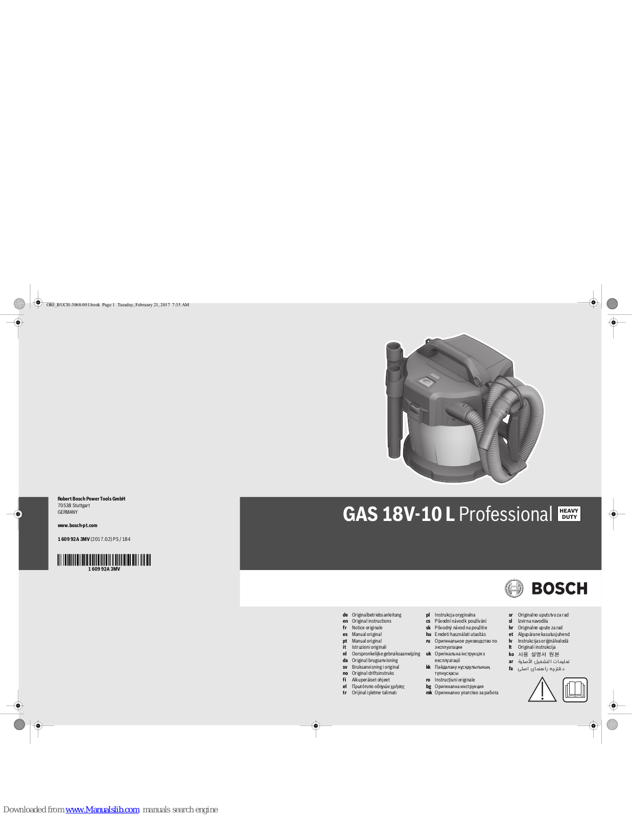 Bosch GAS 18V-10 L Professional Original Instructions Manual