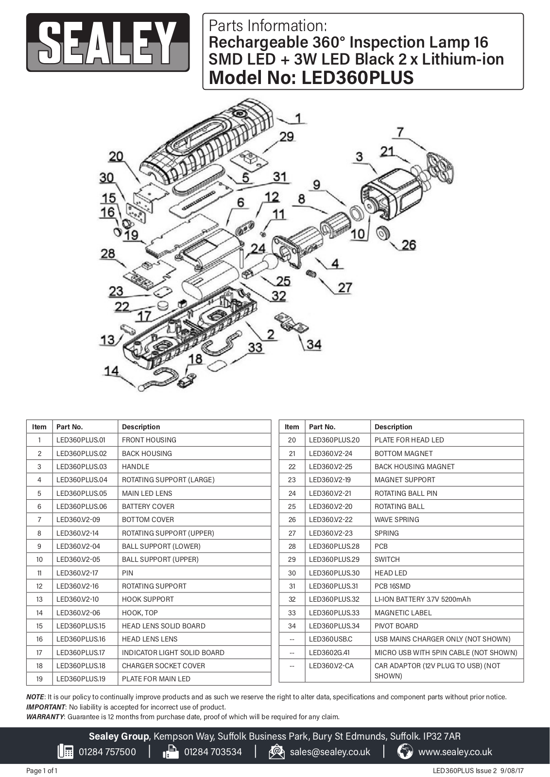 Sealey LED360PLUS Parts Listing - ManualMachine.com