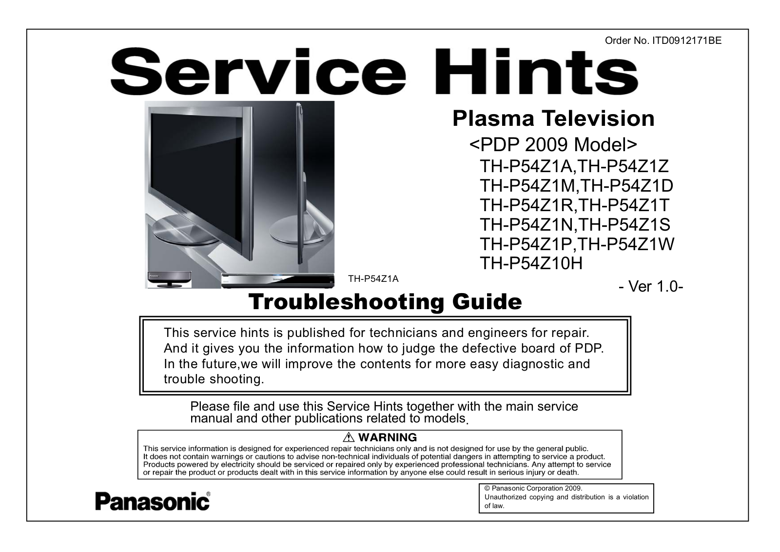 Panasonic th p54z1w, th p54z1z, th p54z1t, th p54z10h, th p54z1r schematic