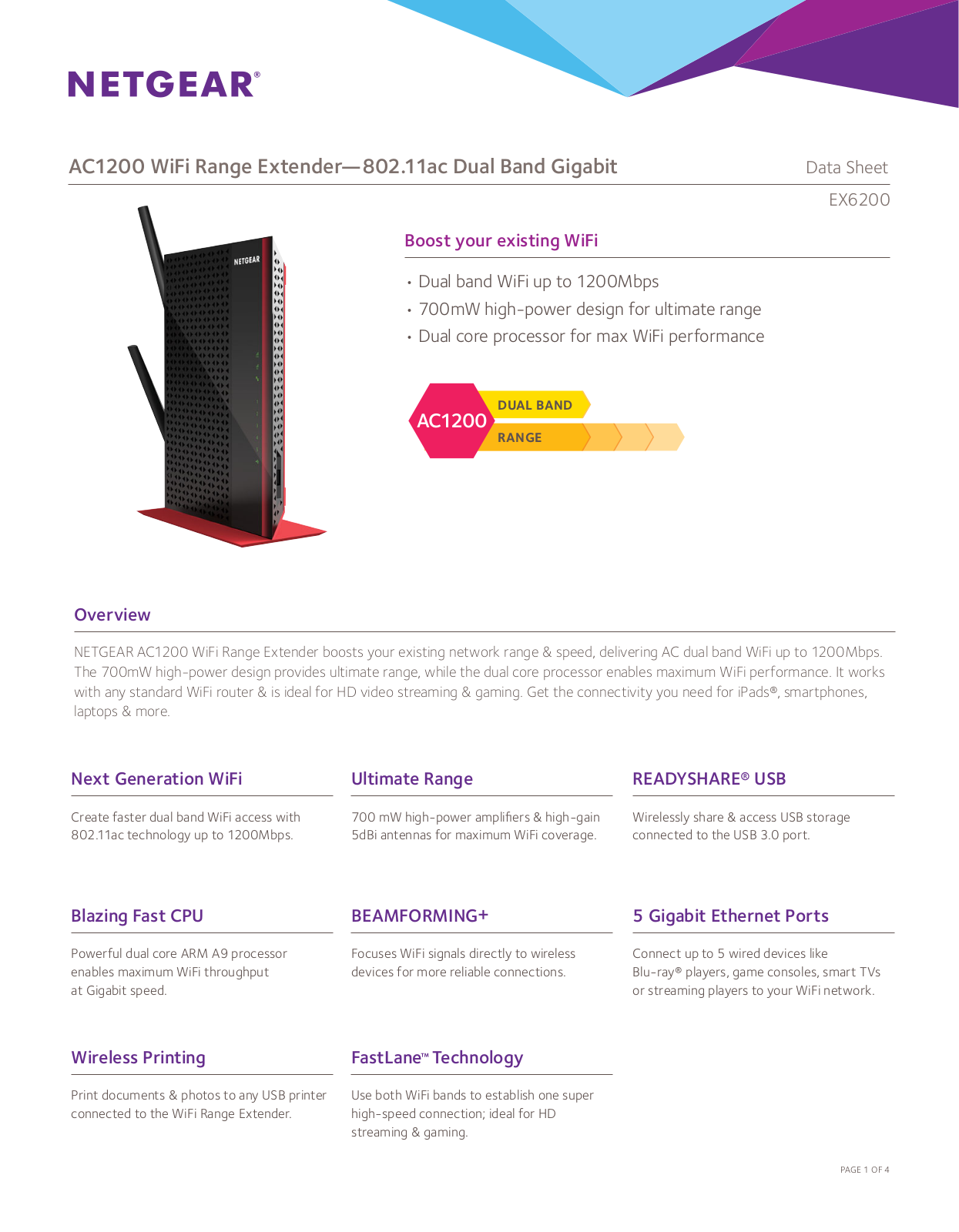 Netgear EX6200 Data Sheet