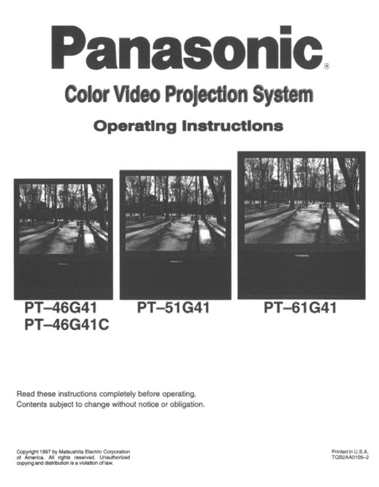 Panasonic pt-46g41 Operation Manual