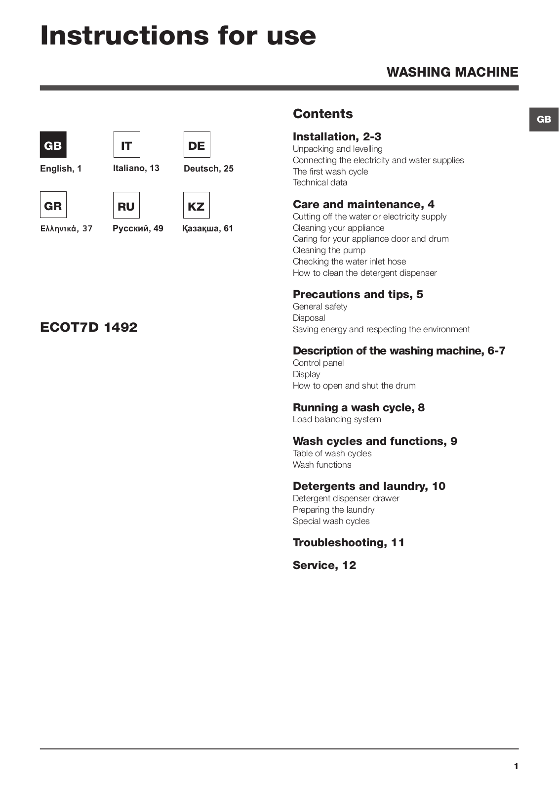 Hotpoint-ariston ECOT7D 1492 User Manual