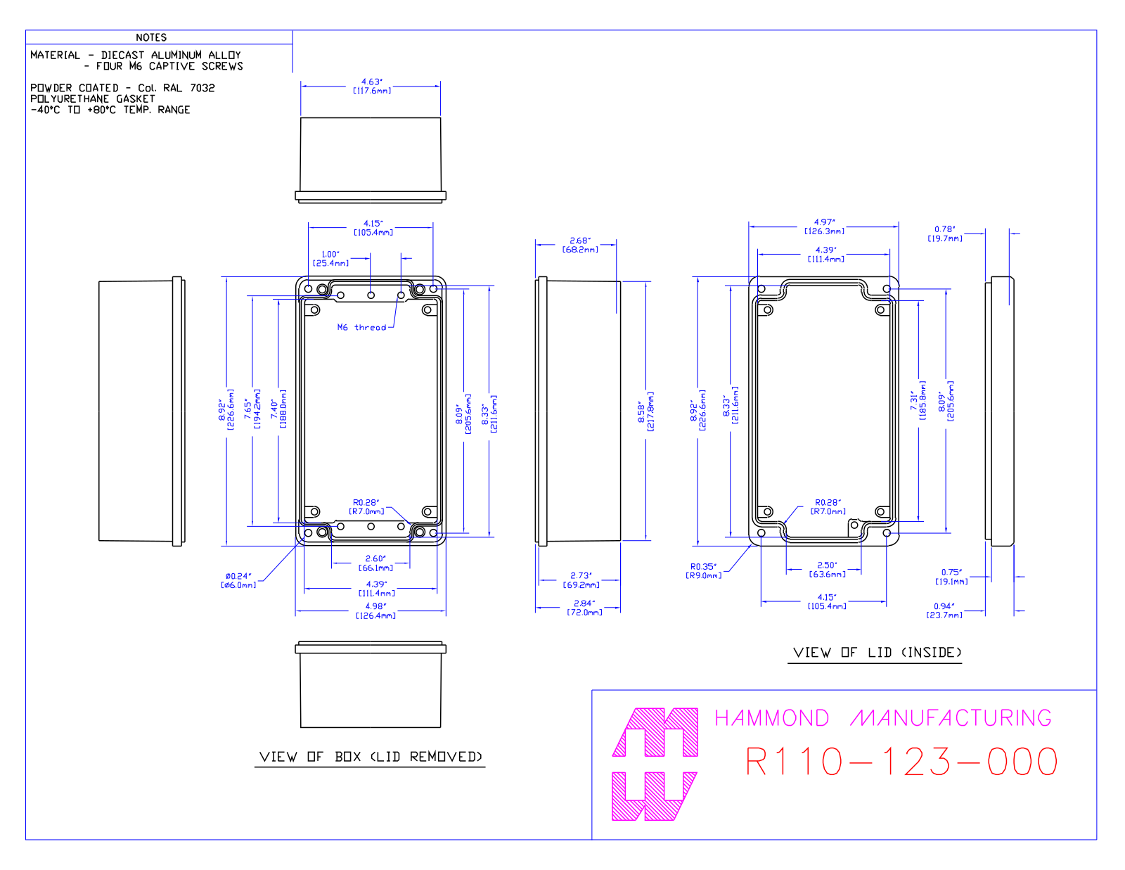 Hammond Manufacturing R110-123-000 technical drawings