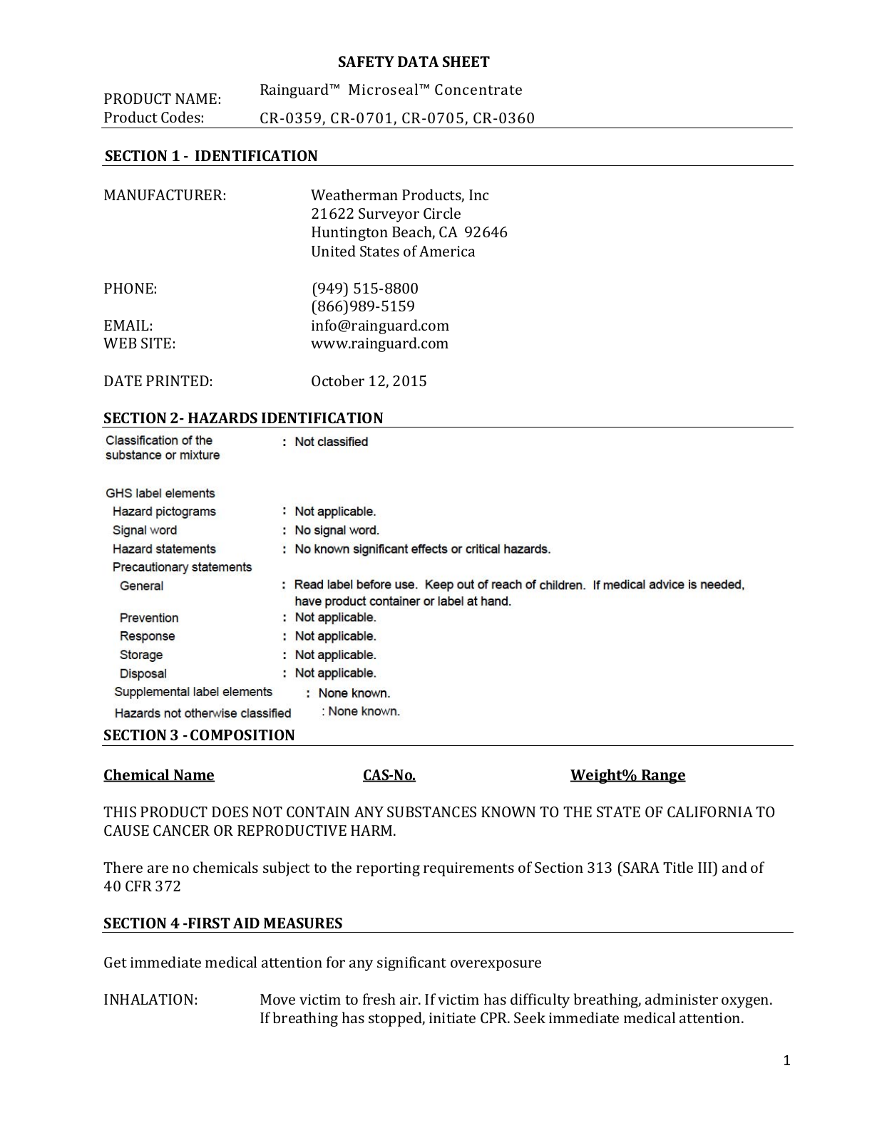 Rainguard International CR-0357 User Manual