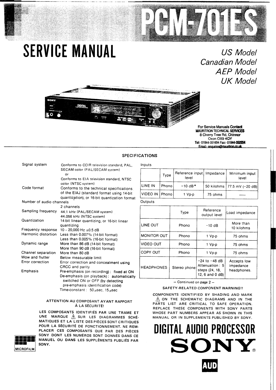 Sony PCM-701-ES Service manual