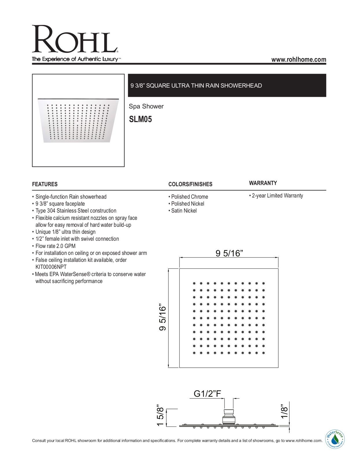 Rohl SLM05MB Specifications