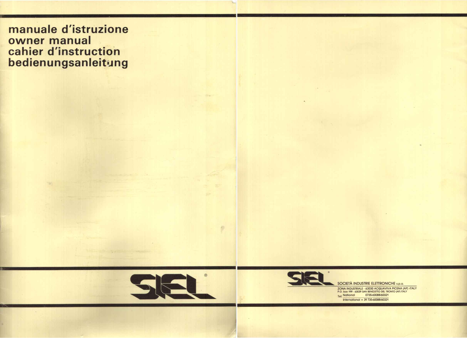 Societa Industrie Elettroniche (SIEL) Orchestra Owner's Manual