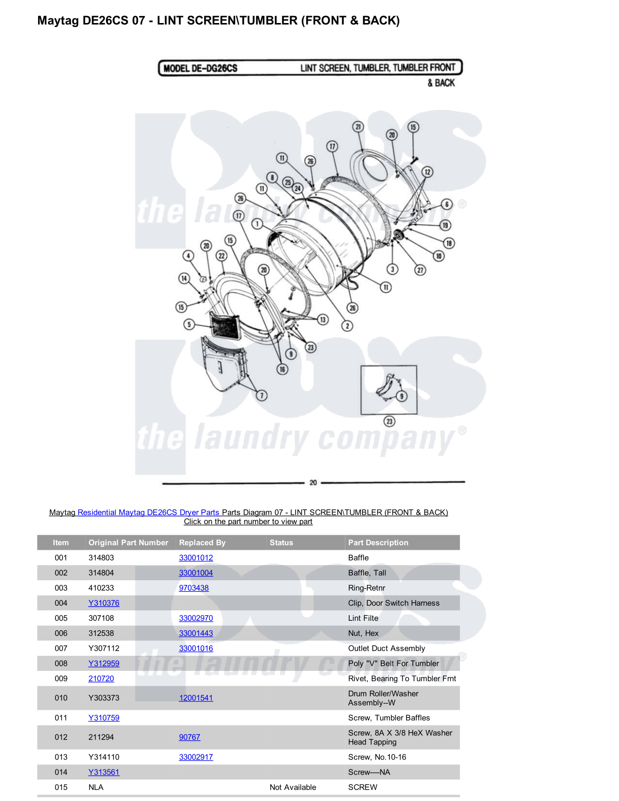 Maytag DE26CS Parts Diagram