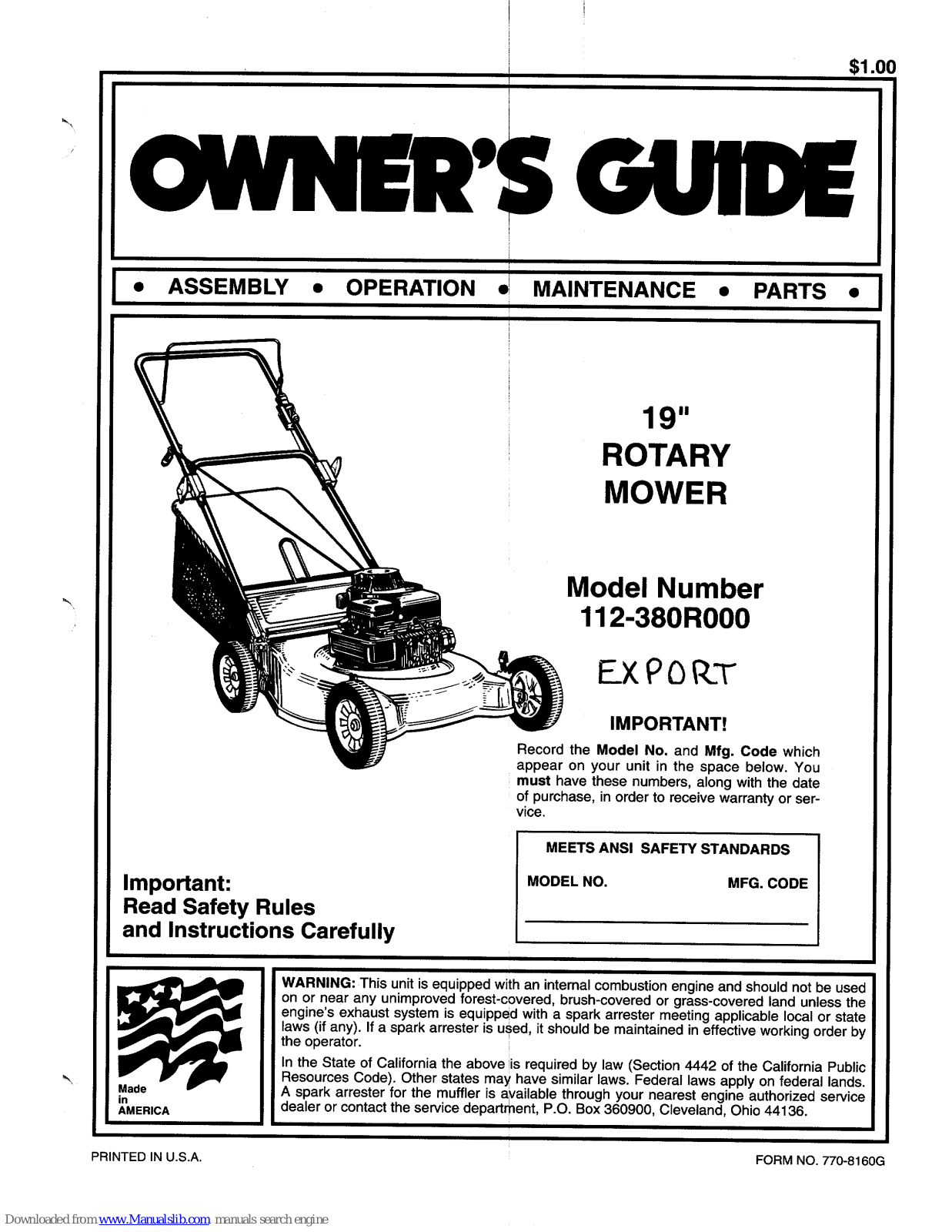 MTD 112-380R000, 380R Owner's Manual