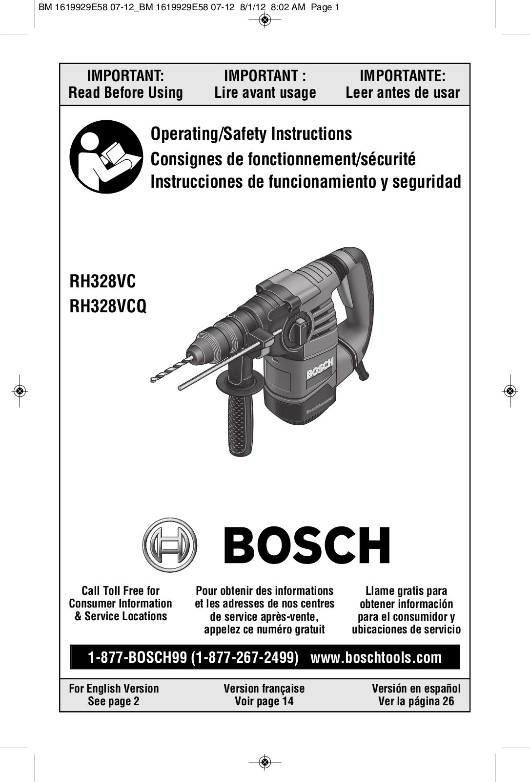 Bosch Power Tools RH328VC, RH328VCQ User Manual