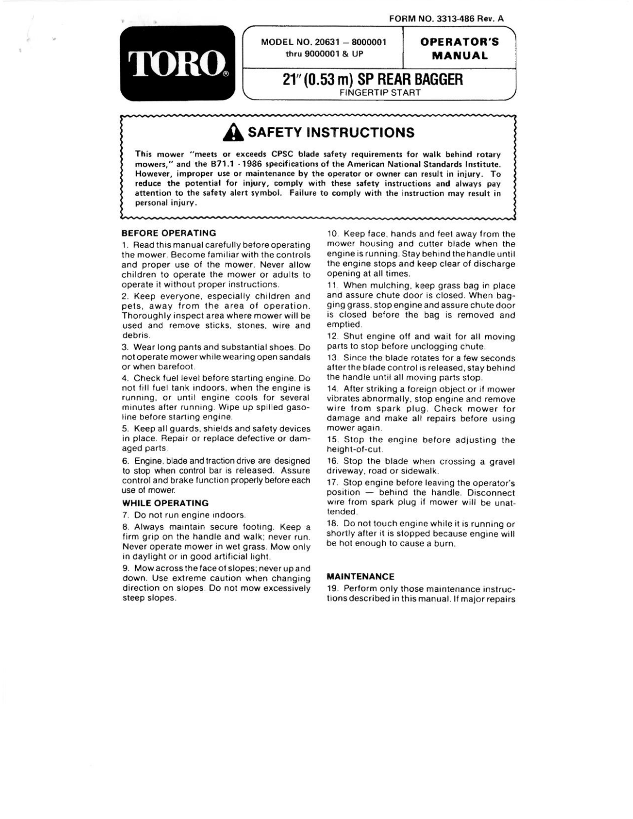 Toro 20631 Operator's Manual