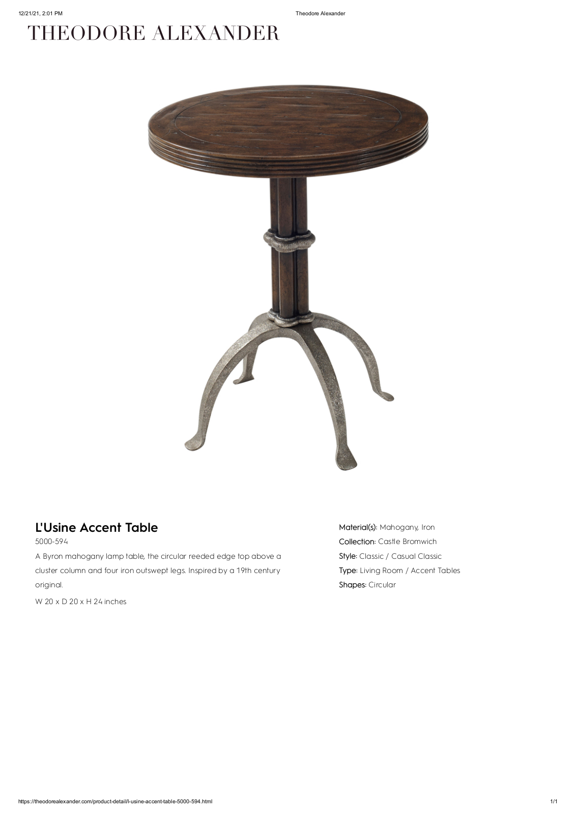 Theodore Alexander FPLJ1138 Specifications - ManualMachine.com