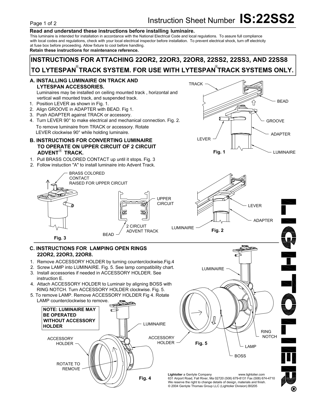 Lightolier 22SS2 User Manual