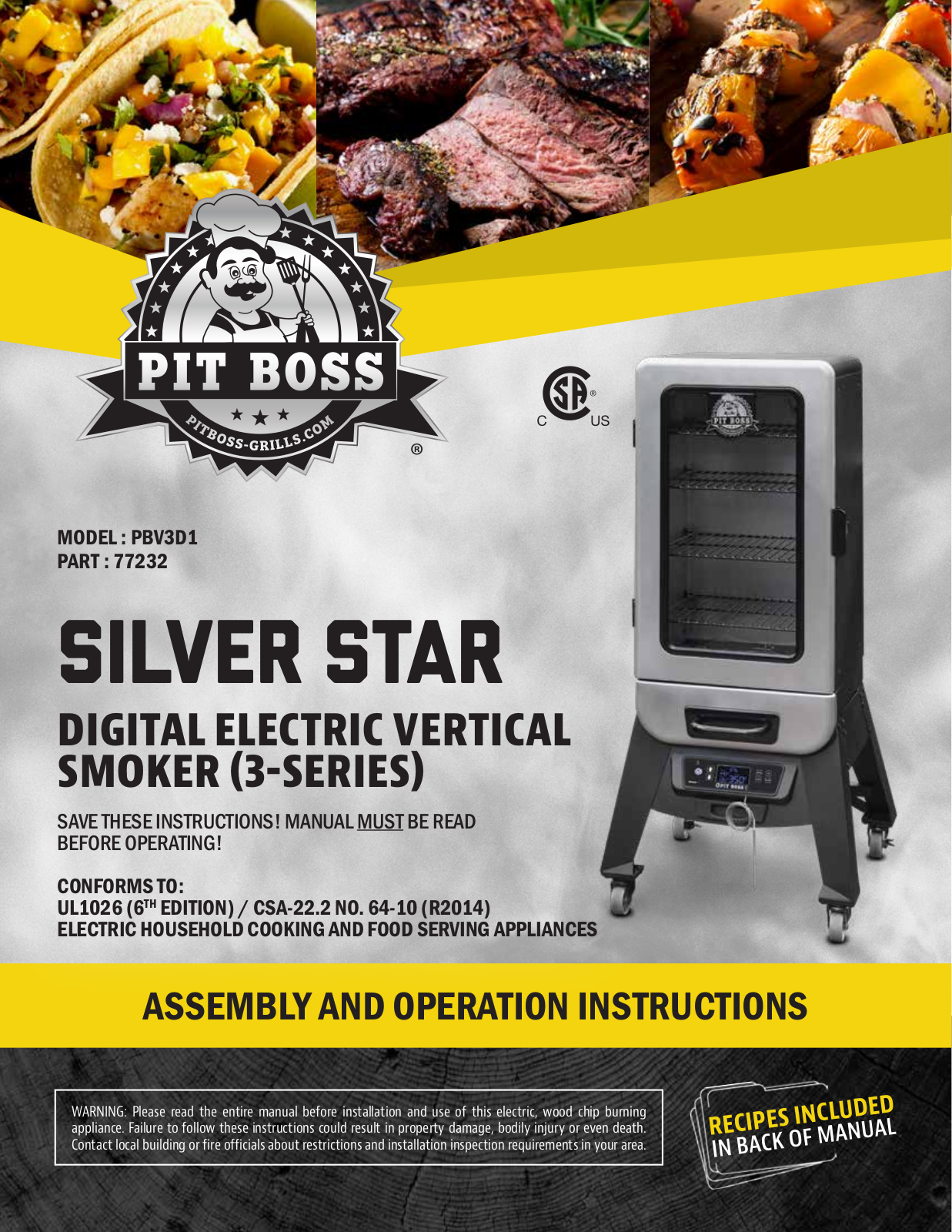 Pit boss PBV3D1 User Manual