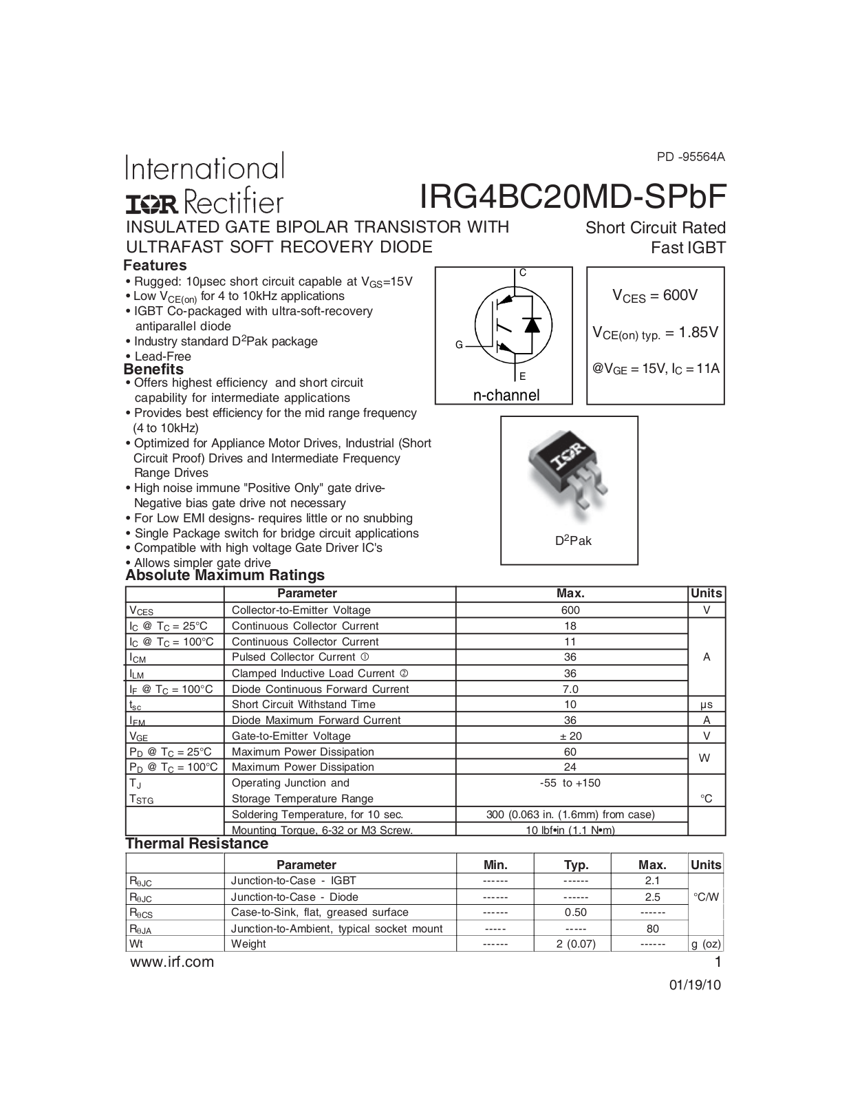 Datasheet IRG4BC20MD-SPBF Specification - ManualMachine.com