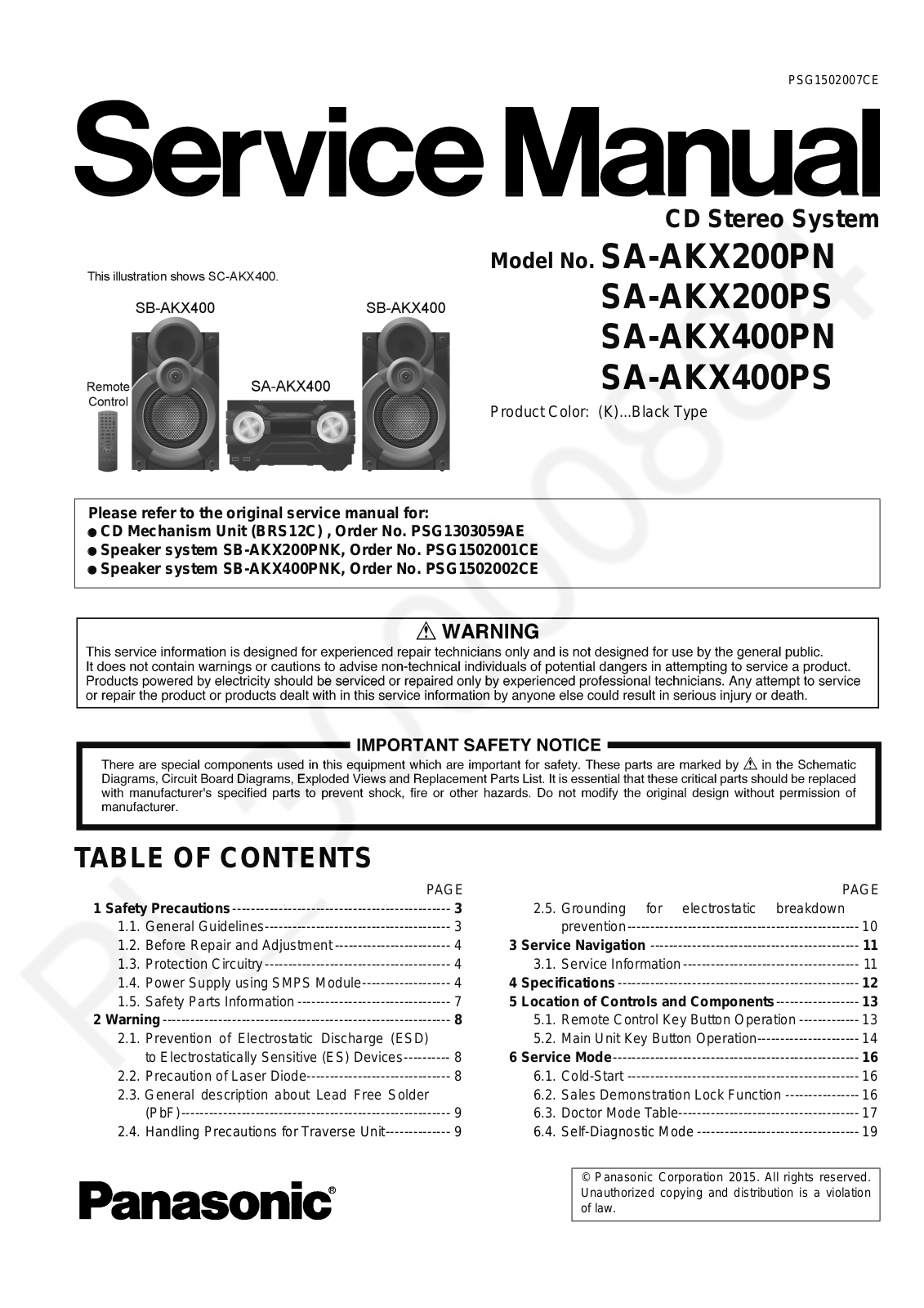 Panasonic SA- AKX200, SA-AKX400 Schematic