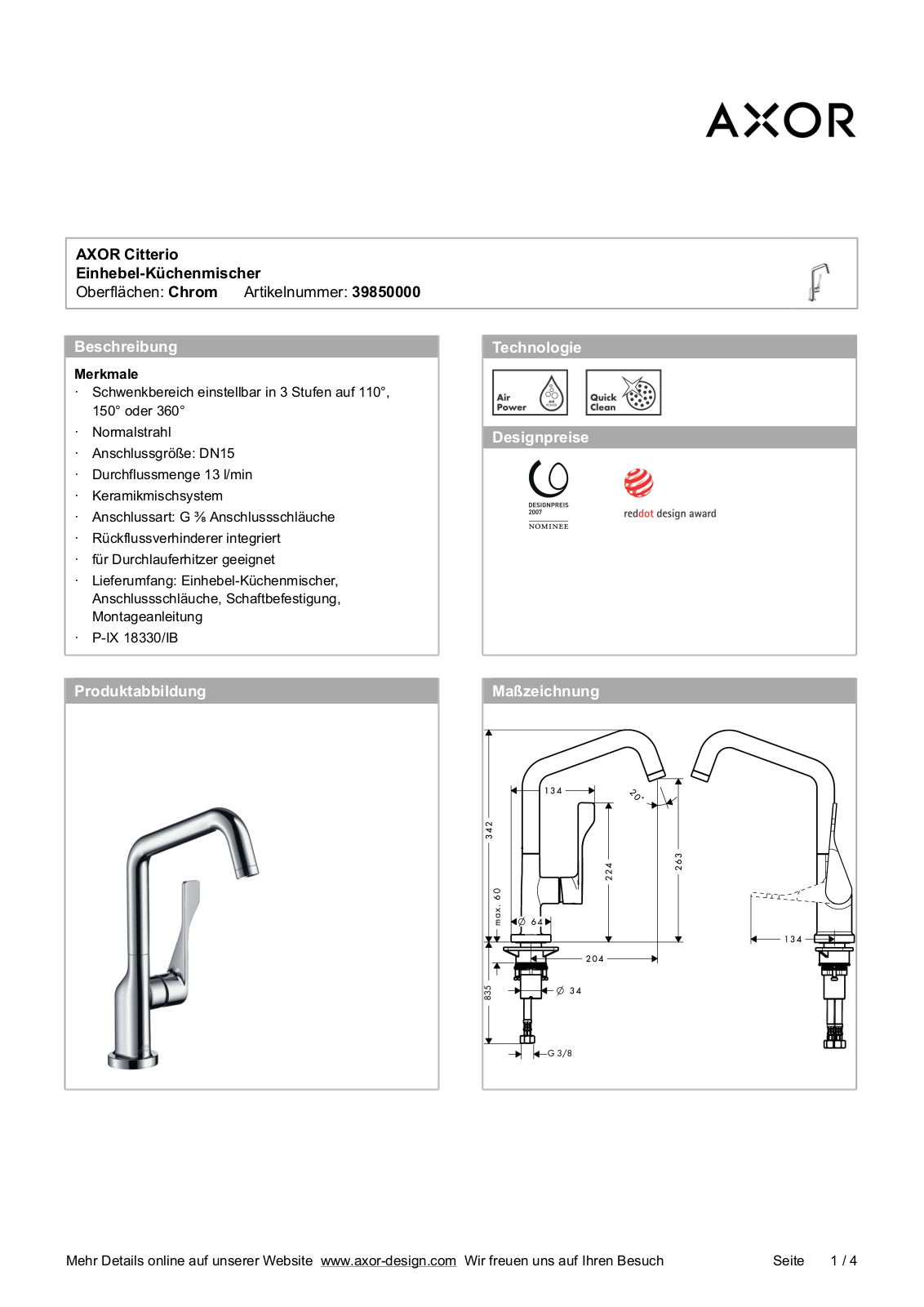 Hansgrohe 39850000 Instructions For Use/assembly Instructions