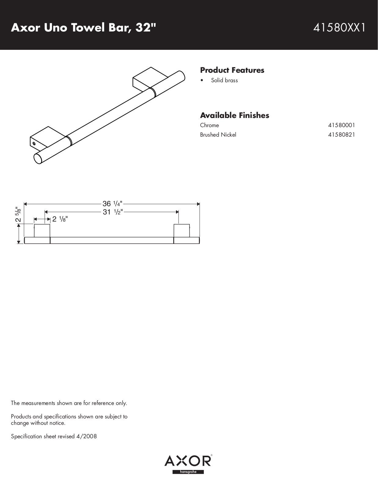 Axor Uno 41580XX1 User Manual